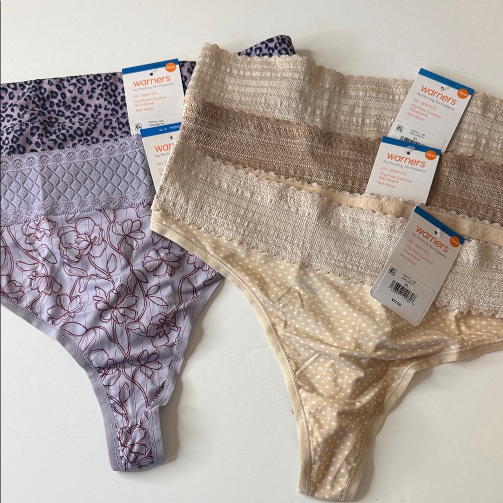 Warners Assortment of Thong Panties 5 Pairs - Size XL / 8